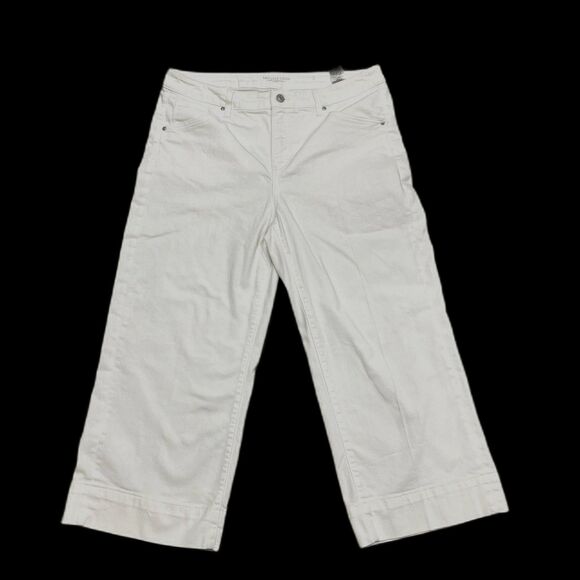 Chico's Trouser Crop White Denim Wide Leg Pants Size 14 / 2.5 - Picture 3 of 11